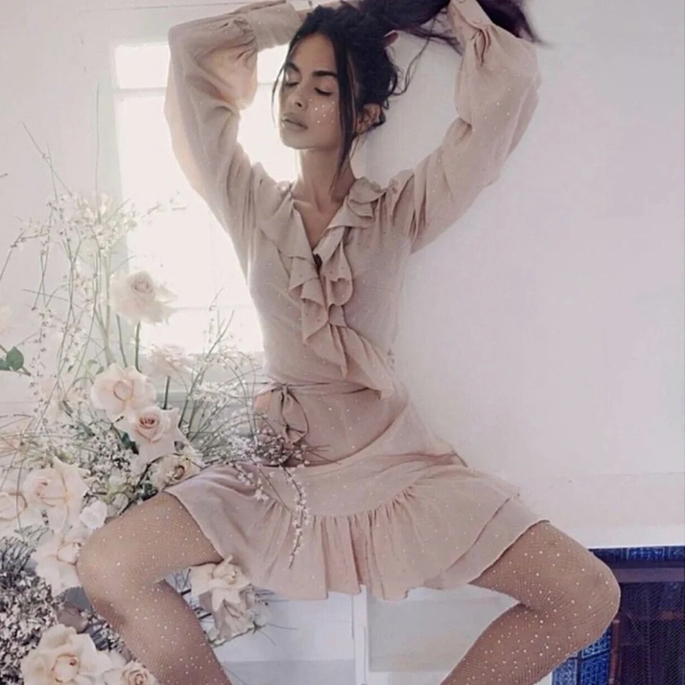 Selkie The Wrap Dress Pink in Sparkle Latte - Picture 5 of 10